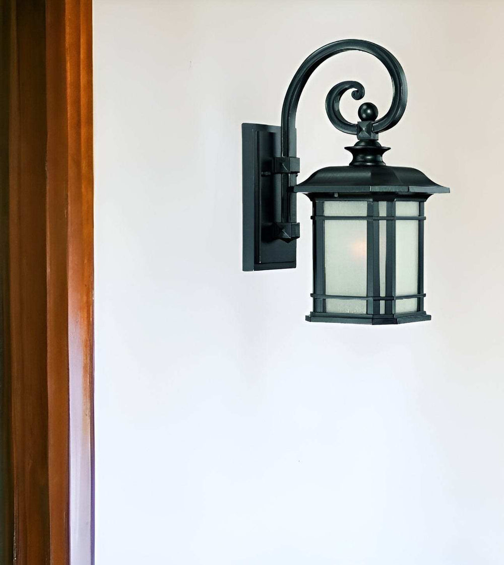 Matte Black Frosted Linen Glass Lantern Wall Light - Homeroots - Flyclothing LLC