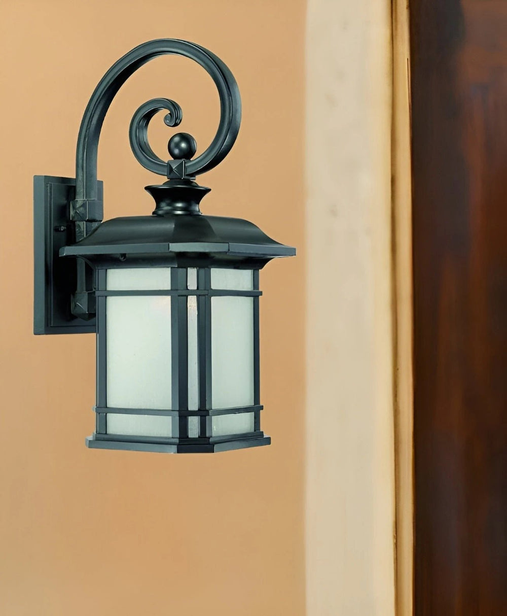 XL Matte Black Frosted Linen Glass Lantern Wall Light - Homeroots - Flyclothing LLC