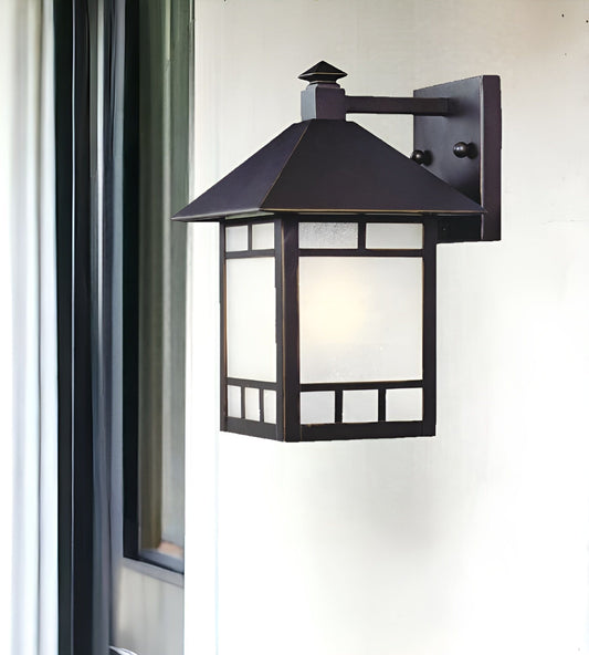 Petite Antique Bronze Frosted Glass Lantern Wall Light - Homeroots