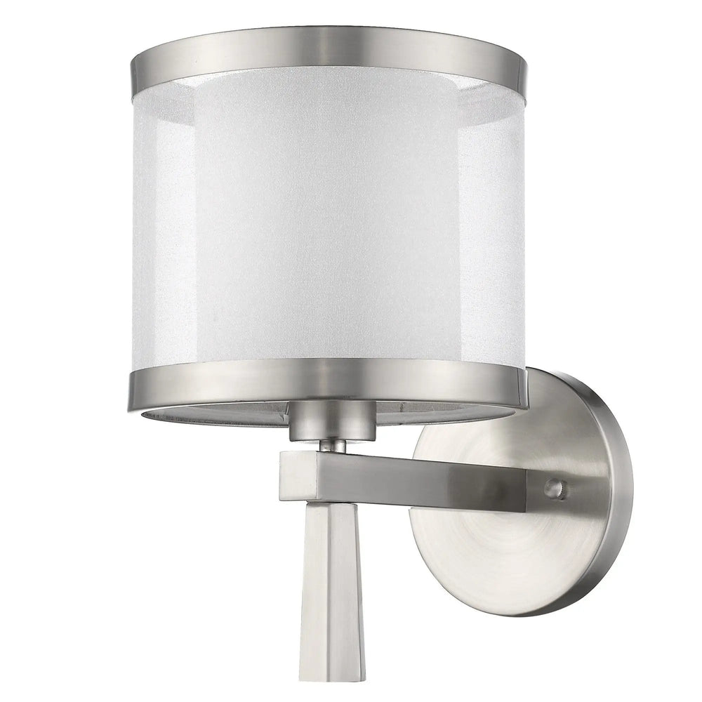 White and Silver Wall Light with Fabric Shade - Homeroots