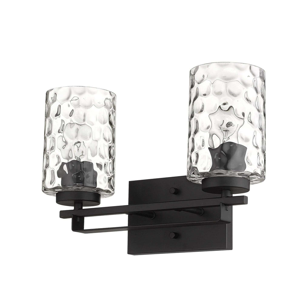 Black Metal and Pebbled Glass Two Light Wall Sconce - Homeroots - Flyclothing LLC