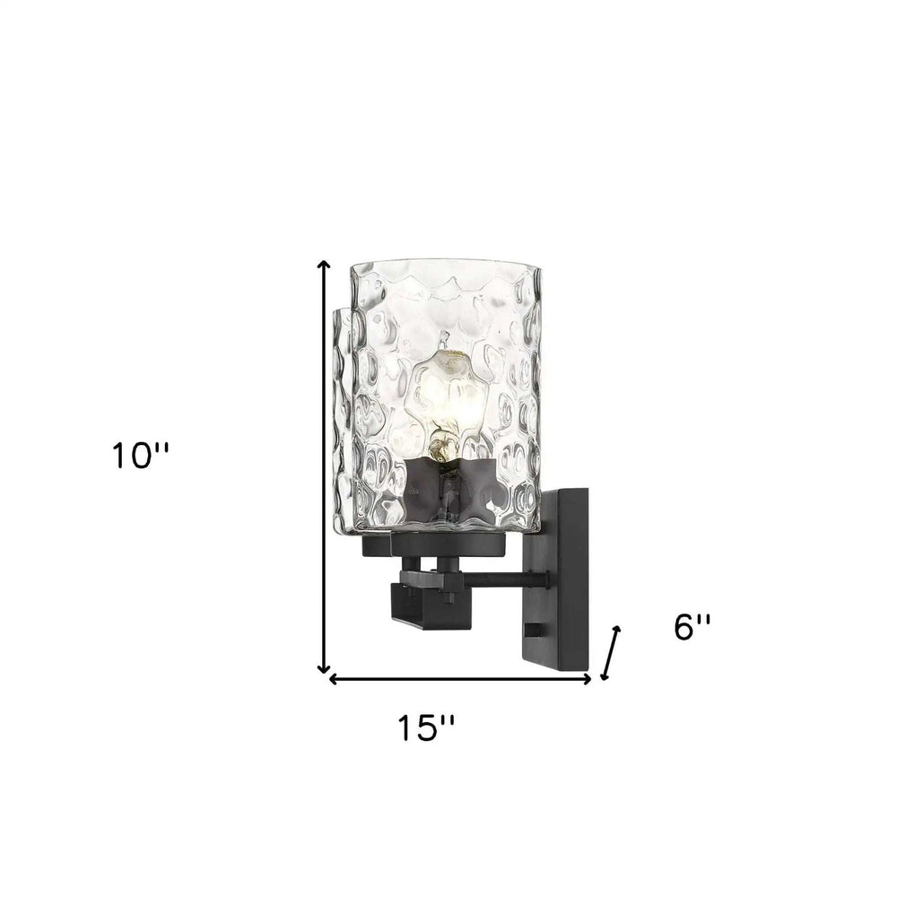 Black Metal and Pebbled Glass Two Light Wall Sconce - Homeroots - Flyclothing LLC