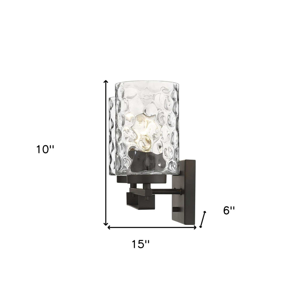 Bronze Metal and Pebbled Glass Two Light Wall Sconce - Homeroots - Flyclothing LLC