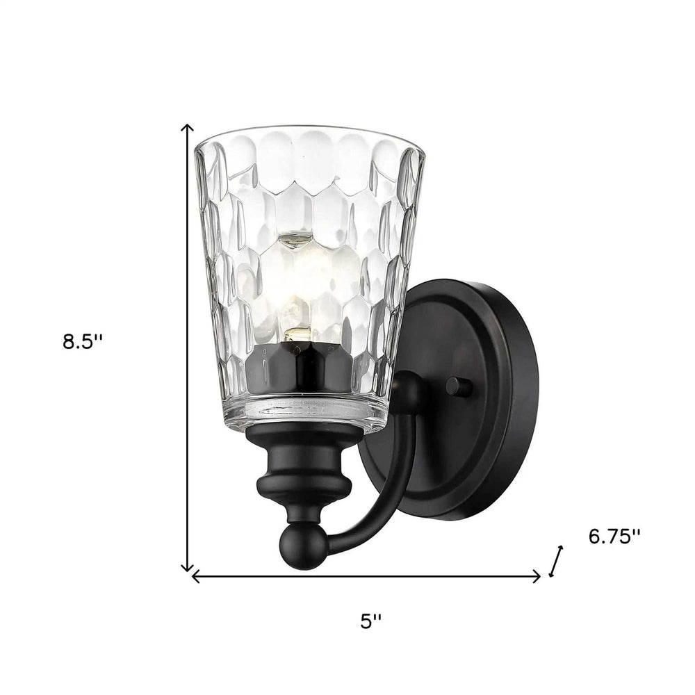 Black Metal and Pebbled Glass Wall Light - Homeroots - Flyclothing LLC