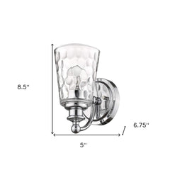 Silver Metal and Pebbled Glass Wall Light - Homeroots