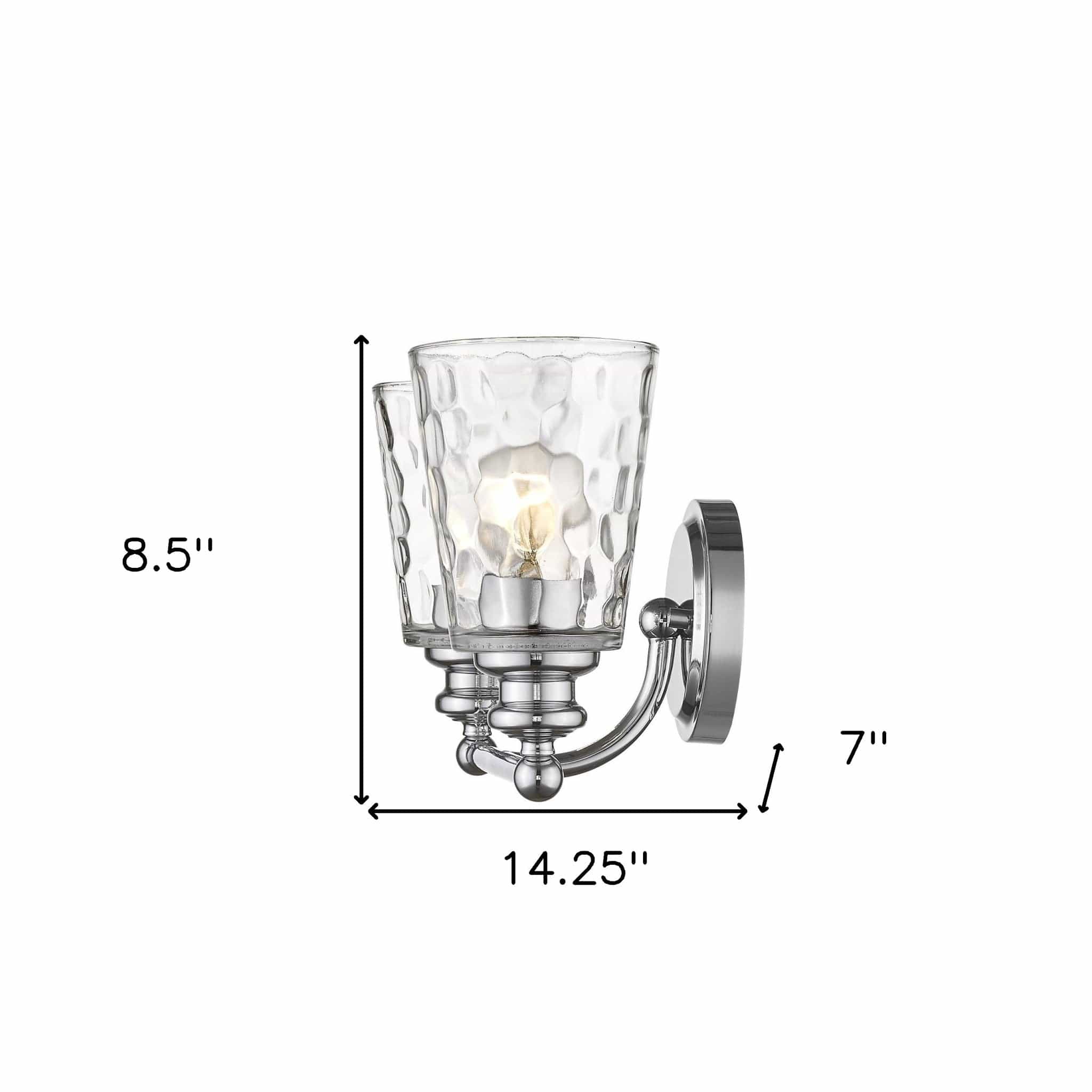 Silver Metal and Pebbled Glass Two Light Wall Light - Homeroots