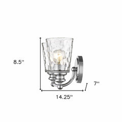 Silver Metal and Pebbled Glass Two Light Wall Light - Homeroots