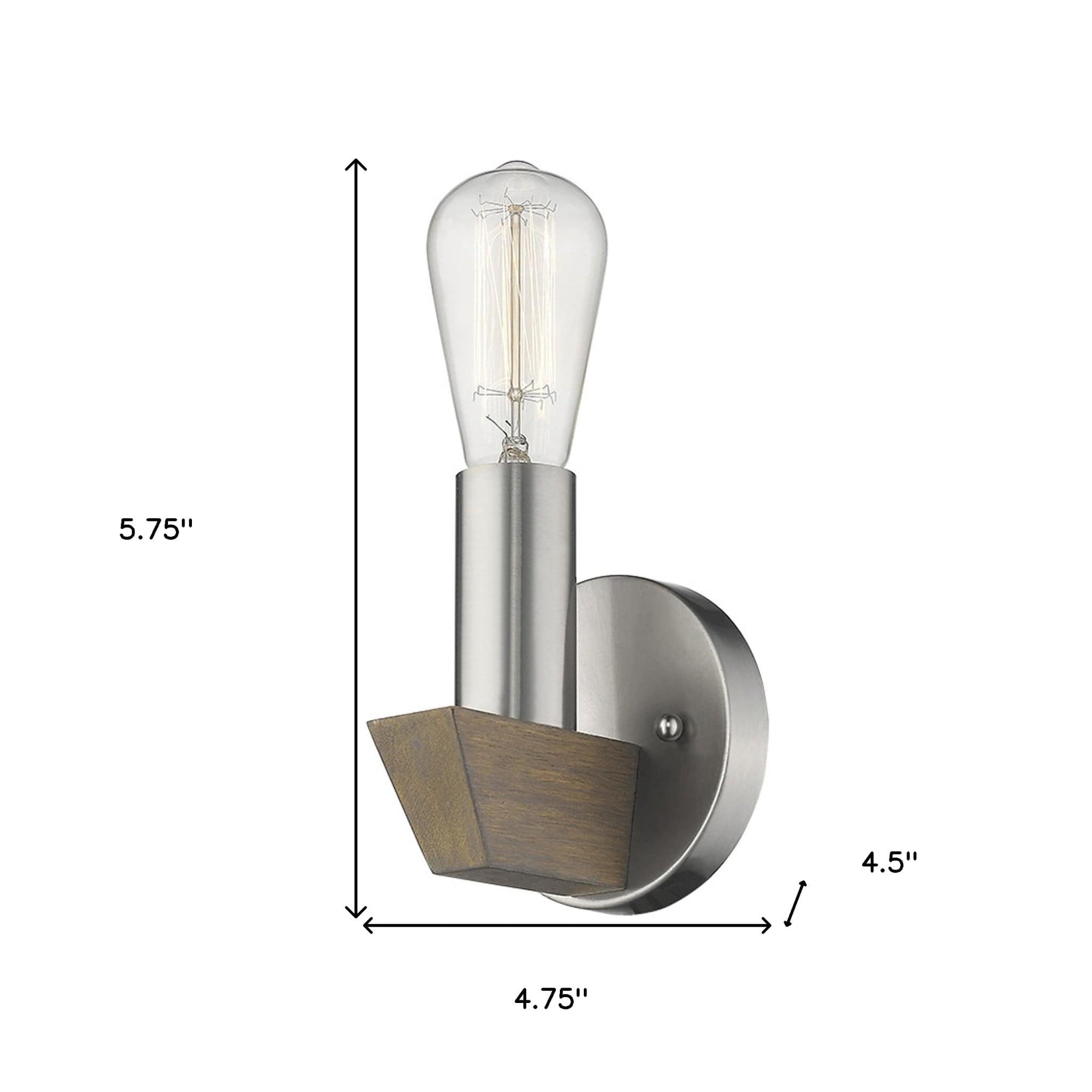 Silver Metal and Wood Wall Sconce - Homeroots