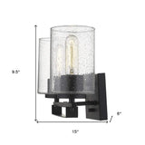 Black Metal and Textured Glass Two Light Wall Sconce - Homeroots - Flyclothing LLC