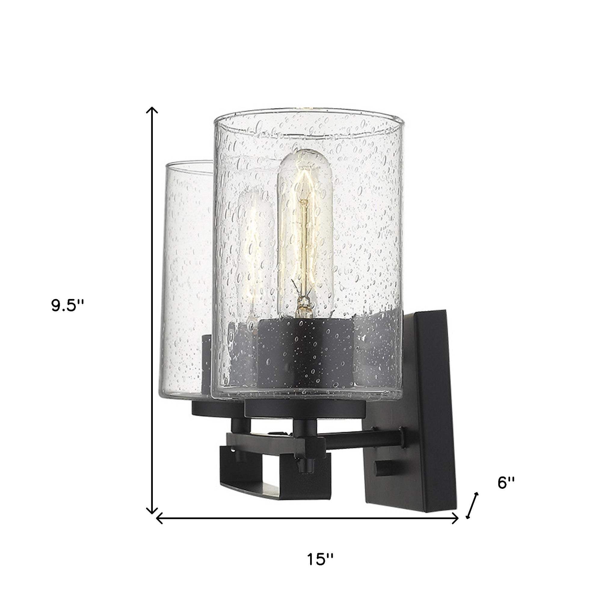 Black Metal and Textured Glass Two Light Wall Sconce - Homeroots - Flyclothing LLC