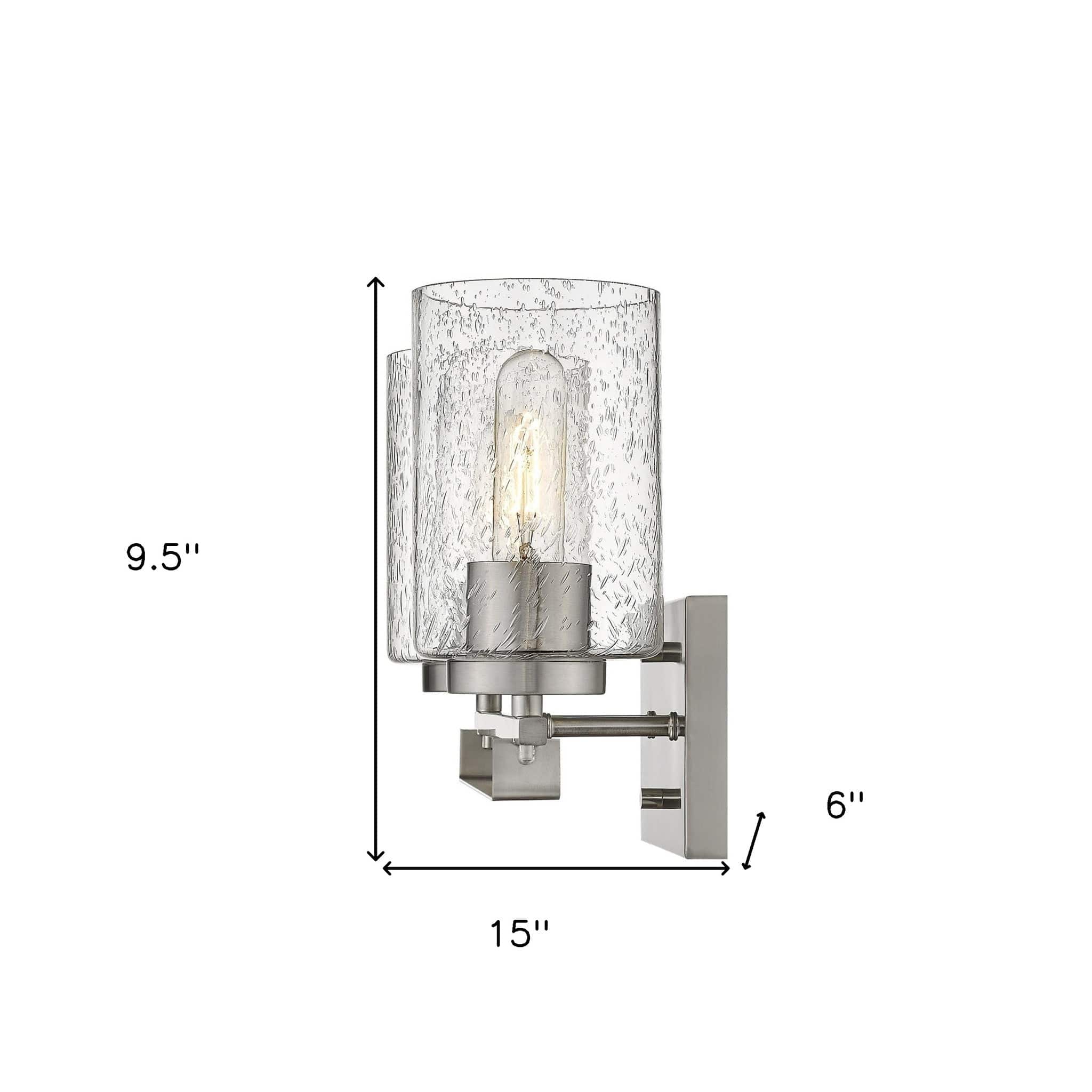 Silver Metal and Textured Glass Two Light Wall Sconce - Homeroots