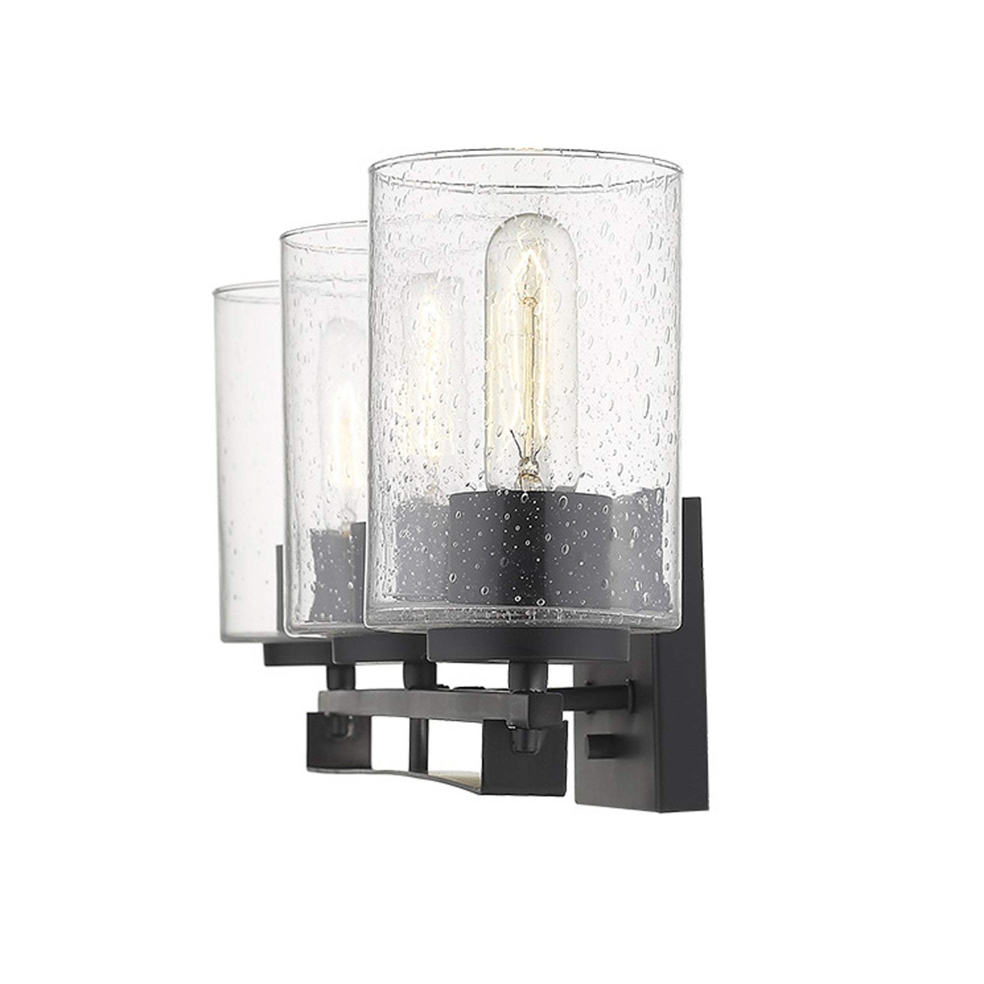 Black Metal and Textured Glass Three Light Wall Sconce - Homeroots - Flyclothing LLC