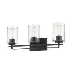Black Metal and Textured Glass Three Light Wall Sconce - Homeroots