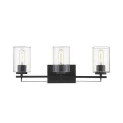 Black Metal and Textured Glass Three Light Wall Sconce