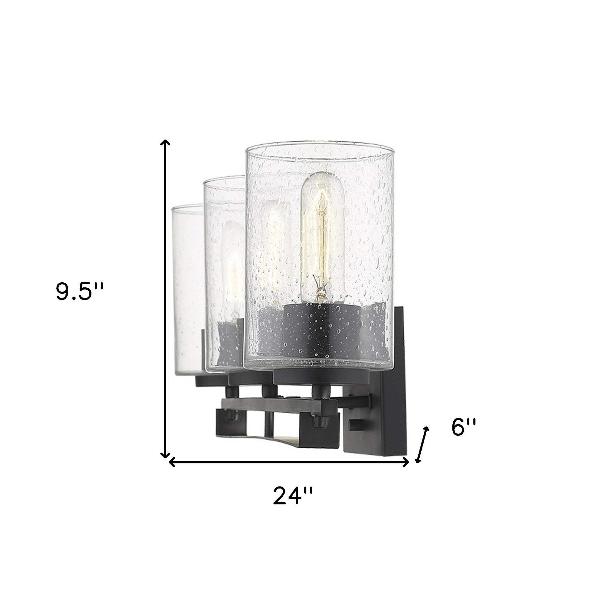 Black Metal and Textured Glass Three Light Wall Sconce - Homeroots - Flyclothing LLC
