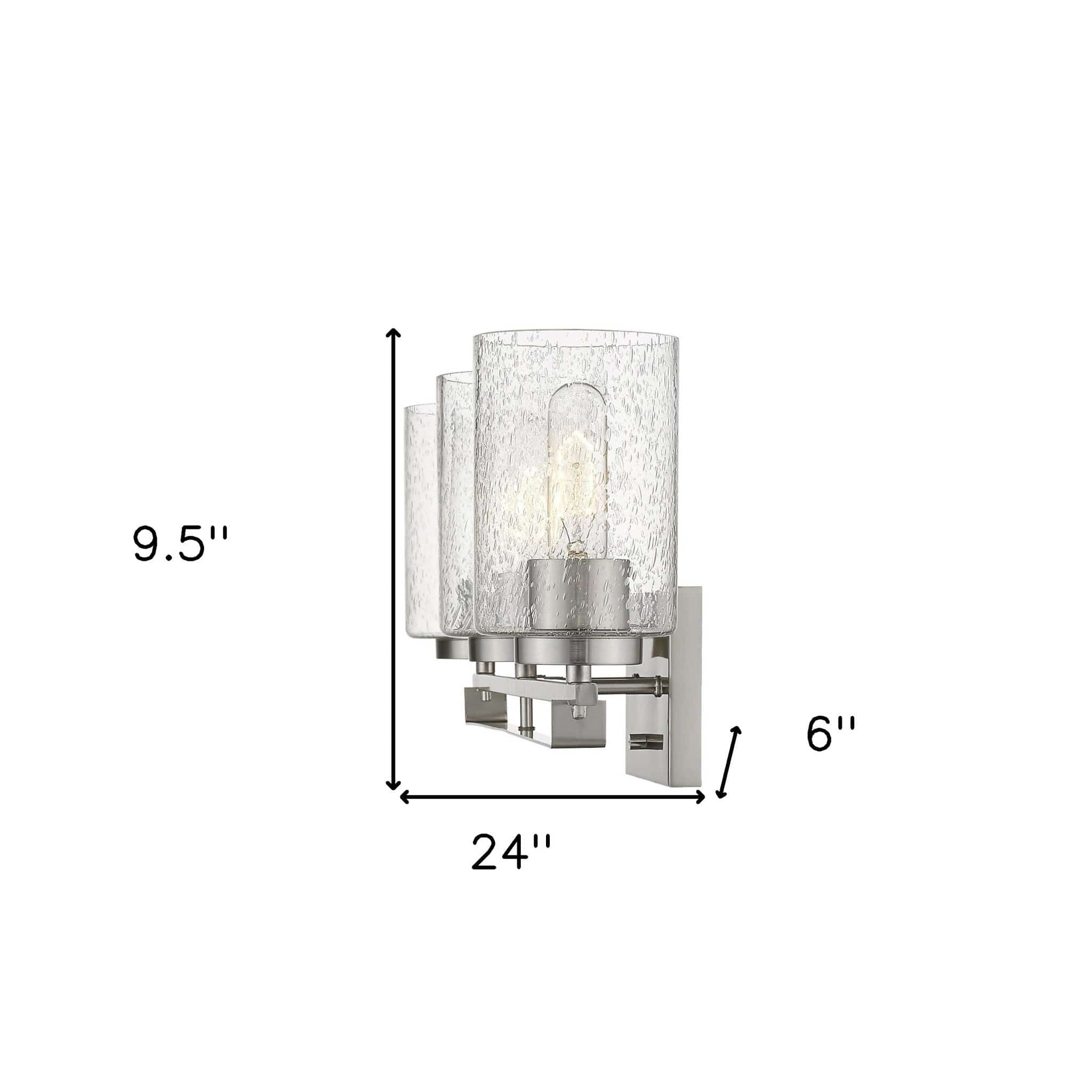 Silver Metal and Textured Glass Three Light Wall Sconce - Homeroots