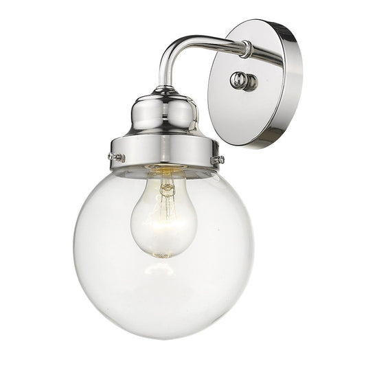 One Light Silver Wall Sconce with Round Glass Shade - Homeroots