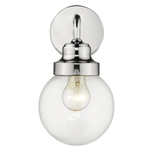 One Light Silver Wall Sconce with Round Glass Shade - Homeroots