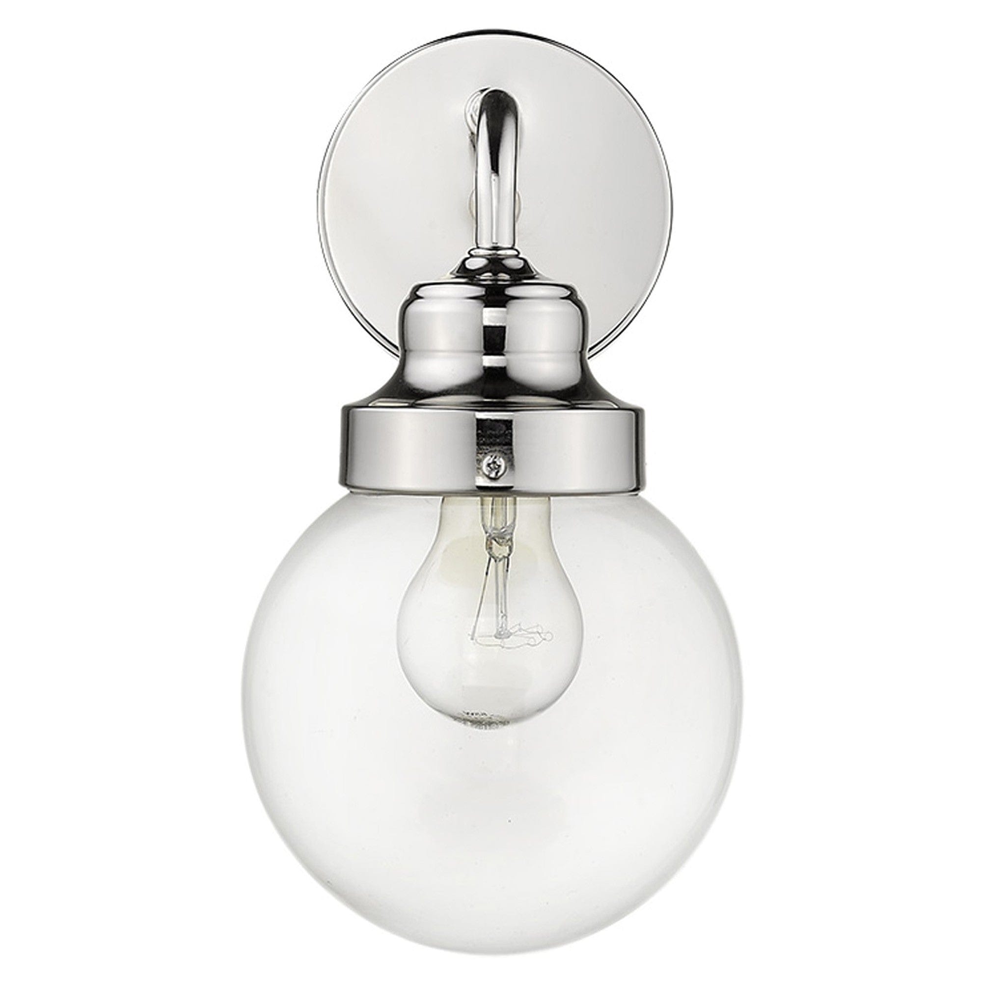 One Light Silver Wall Sconce with Round Glass Shade - Homeroots