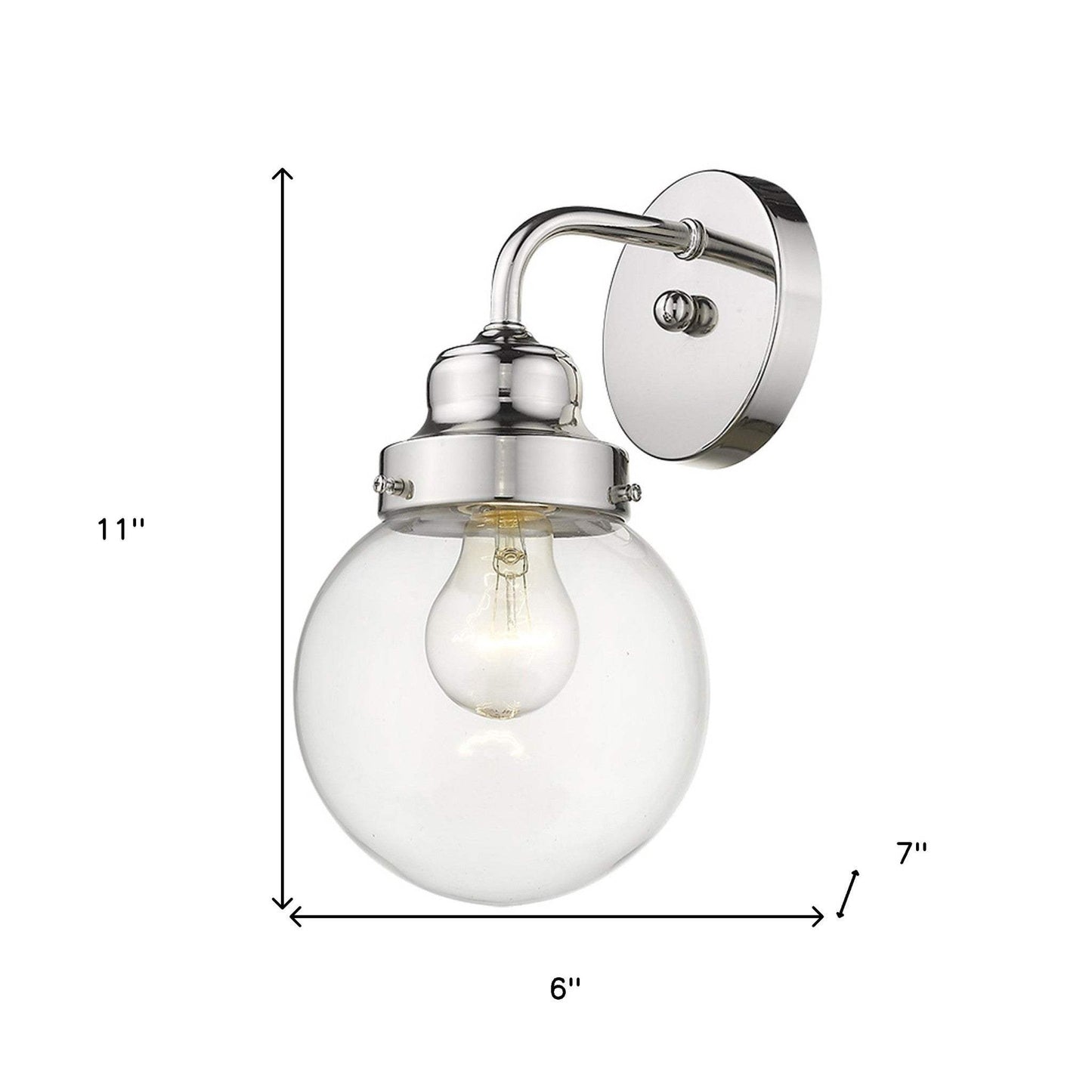 One Light Silver Wall Sconce with Round Glass Shade - Homeroots - Flyclothing LLC