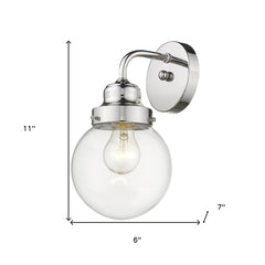 One Light Silver Wall Sconce with Round Glass Shade - Homeroots