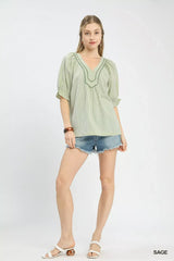 Umgee Stripe V-Neck Blouse - Trendsi - Flyclothing LLC