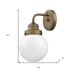 One Light Gold Wall Sconce with Round Glass Shade - Homeroots