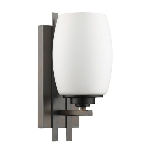 Geometric Bronze Wall Sconce with Frosted Glass Shade - Homeroots