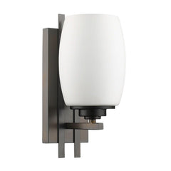 Geometric Bronze Wall Sconce with Frosted Glass Shade - Homeroots