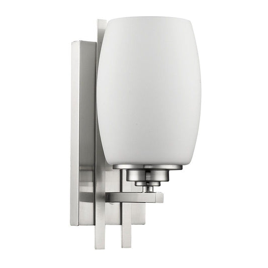 Geometric Silver Wall Sconce with Frosted Glass Shade - Homeroots