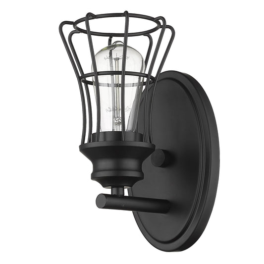 One Light Matte Black Cage Wall Sconce - Homeroots