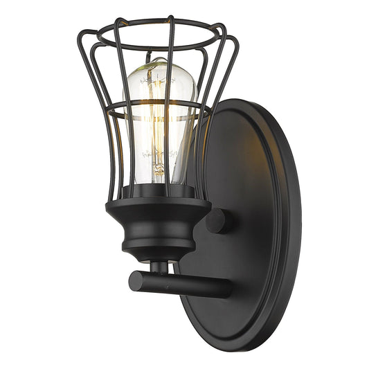 One Light Matte Black Cage Wall Sconce - Homeroots