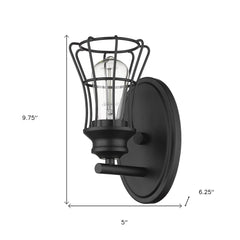 One Light Matte Black Cage Wall Sconce - Homeroots