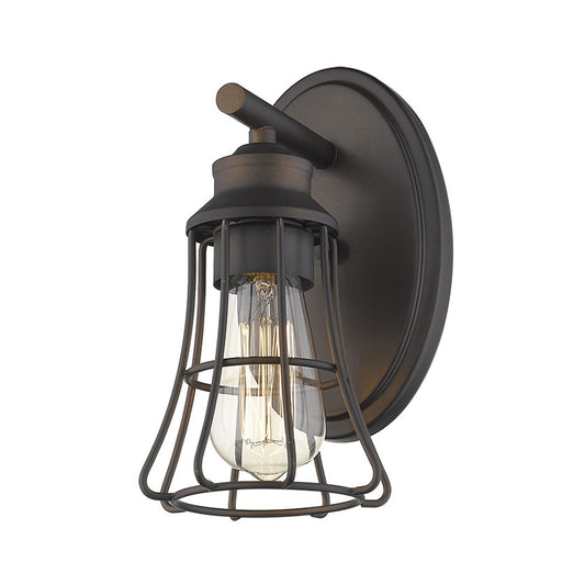One Light Bronze Cage Wall Light - Homeroots