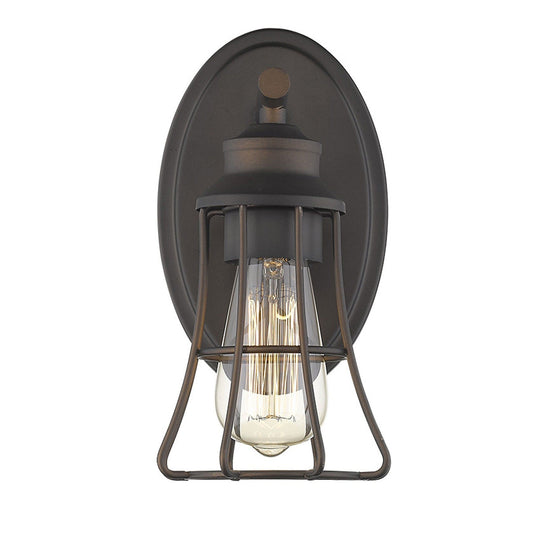 One Light Bronze Cage Wall Light - Homeroots
