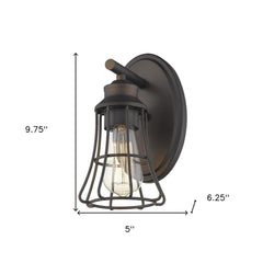 One Light Bronze Cage Wall Light - Homeroots