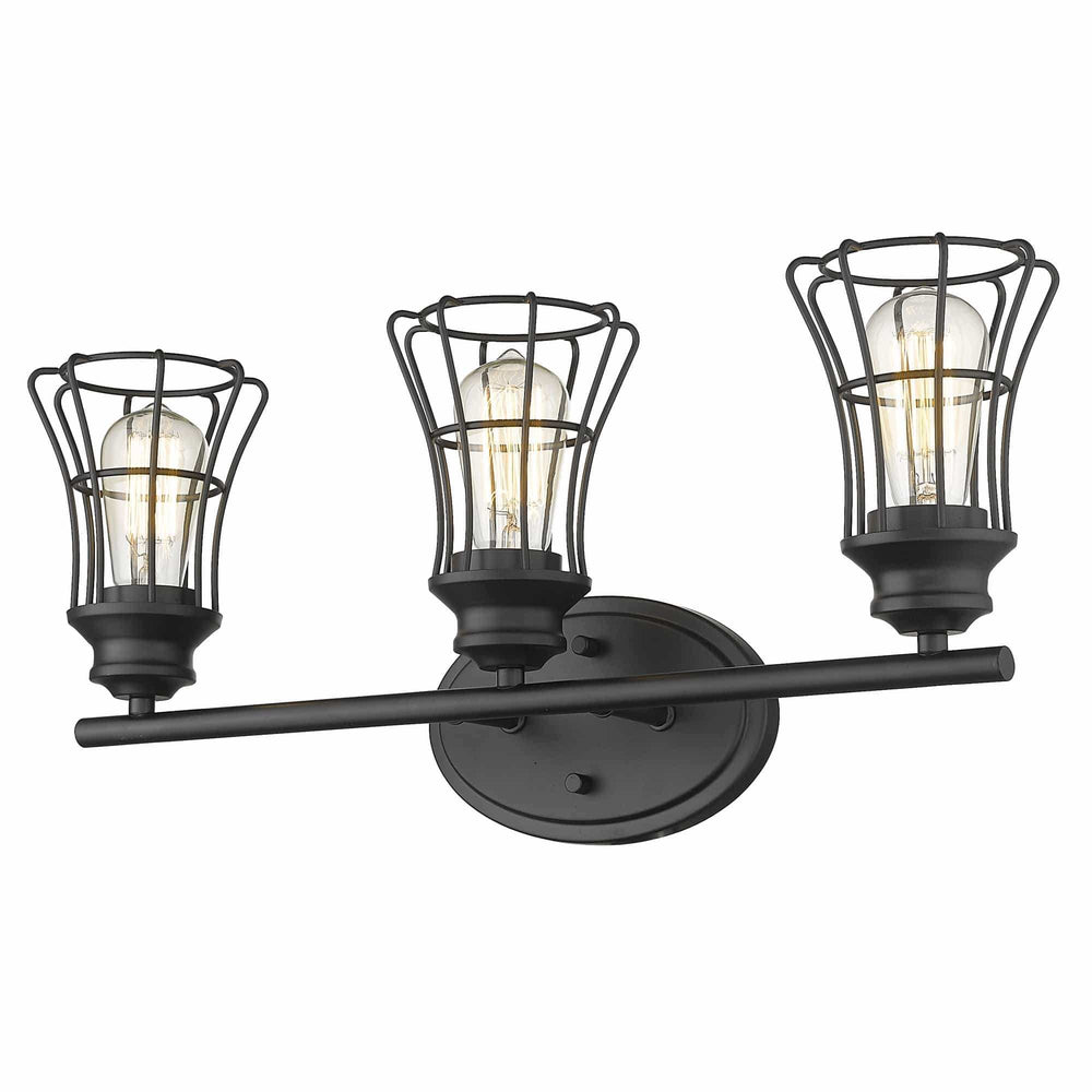 Three Light Matte Black Cage Wall Sconce - Homeroots - Flyclothing LLC