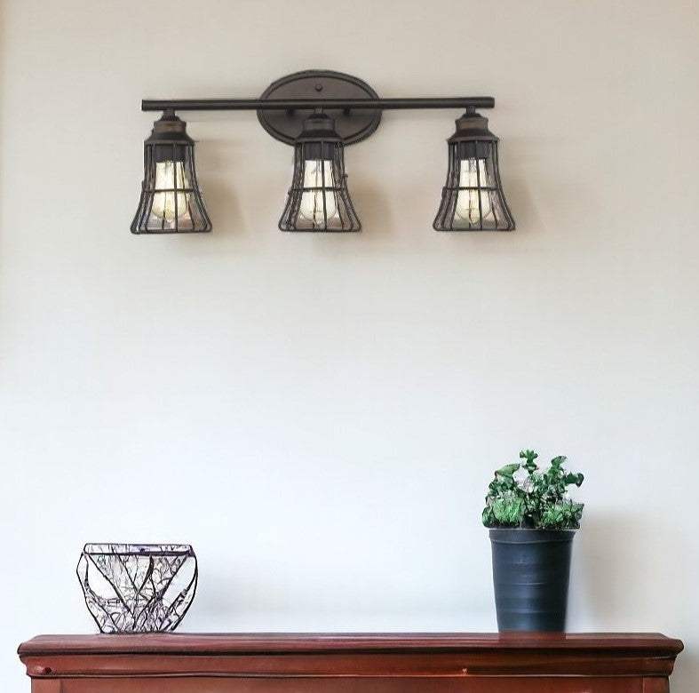 Three Light Bronze Cage Wall Light - Homeroots - Flyclothing LLC