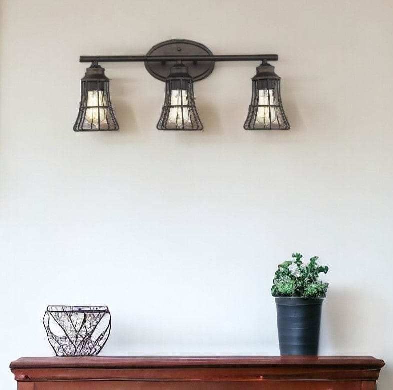 Three Light Bronze Cage Wall Light - Homeroots - Flyclothing LLC