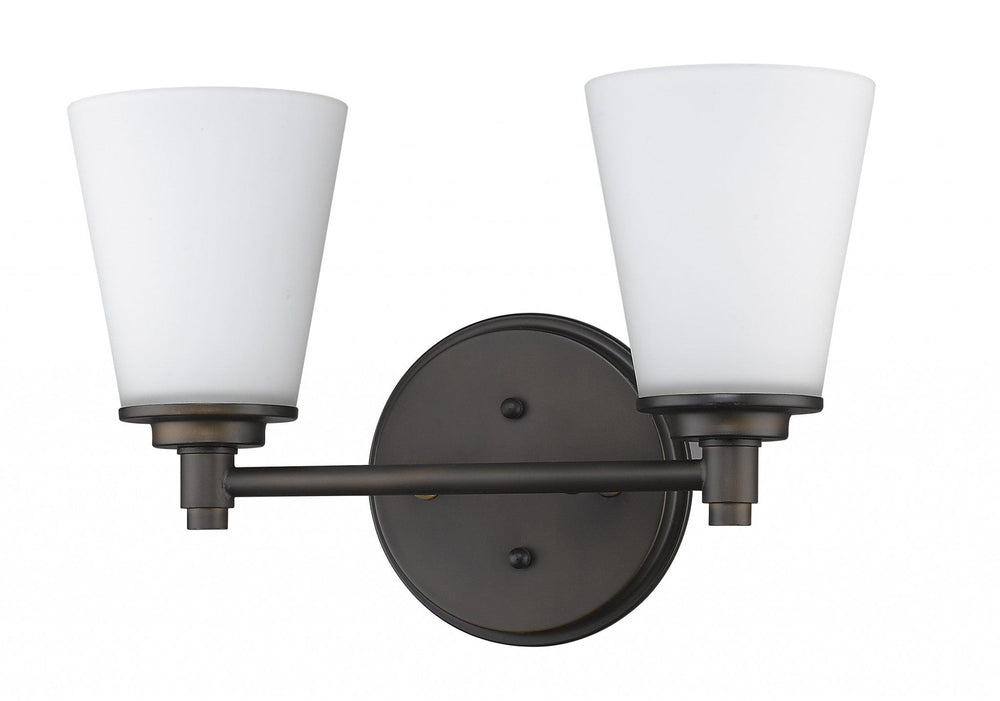 Two Light Bronze Wall Light with Frosted Glass Shade - Homeroots