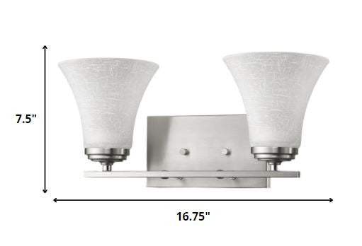 Two Light Silver Wall Light with Tapered Glass Shade - Homeroots - Flyclothing LLC