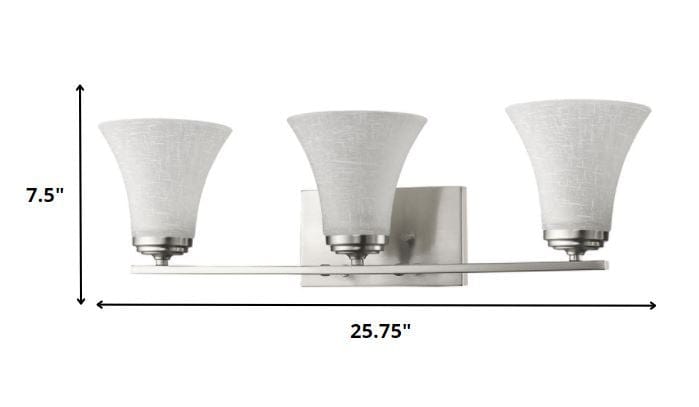 Three Light Silver Wall Light with Tapered Glass Shade - Homeroots