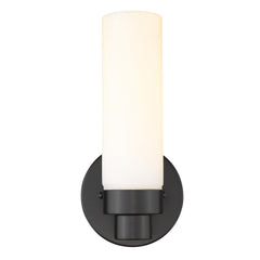 Matte Black Wall Light with Narrow Frosted Glass Shade - Homeroots