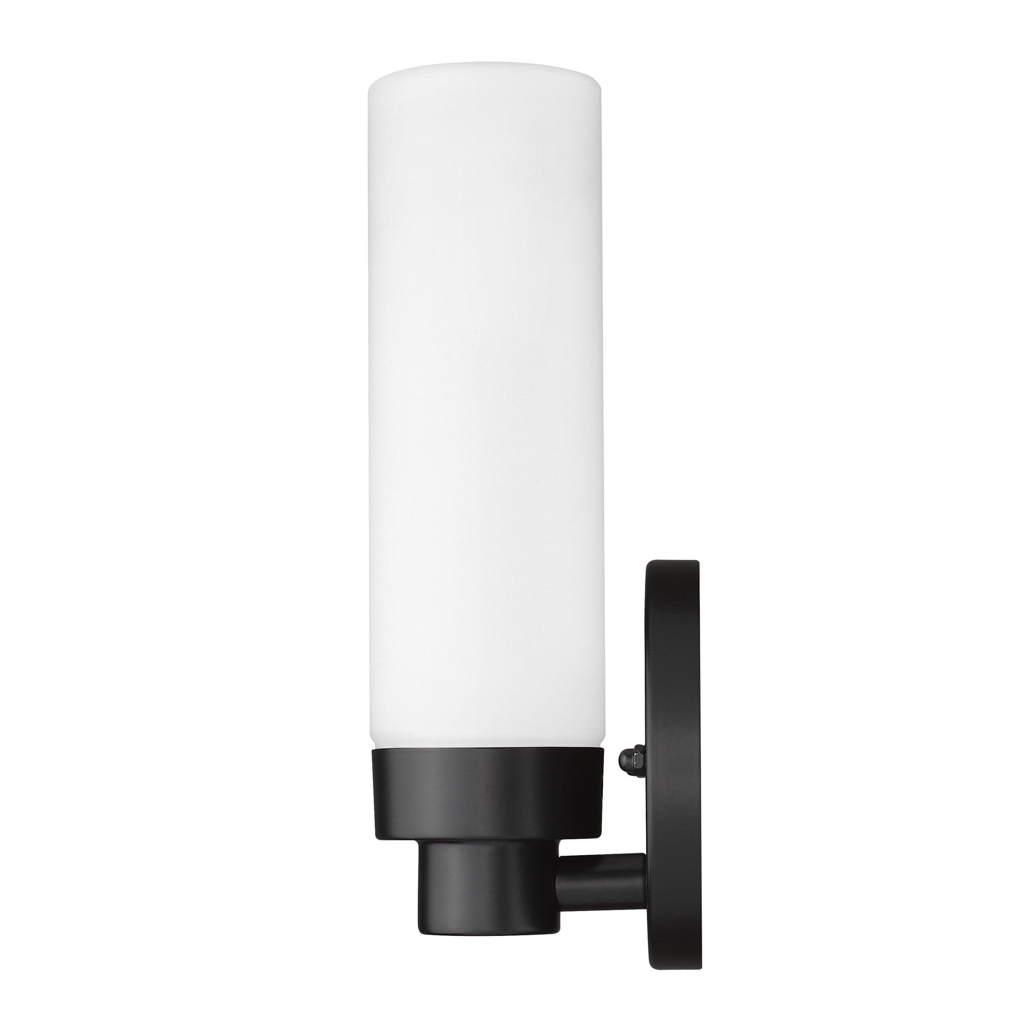 Matte Black Wall Light with Narrow Frosted Glass Shade - Homeroots