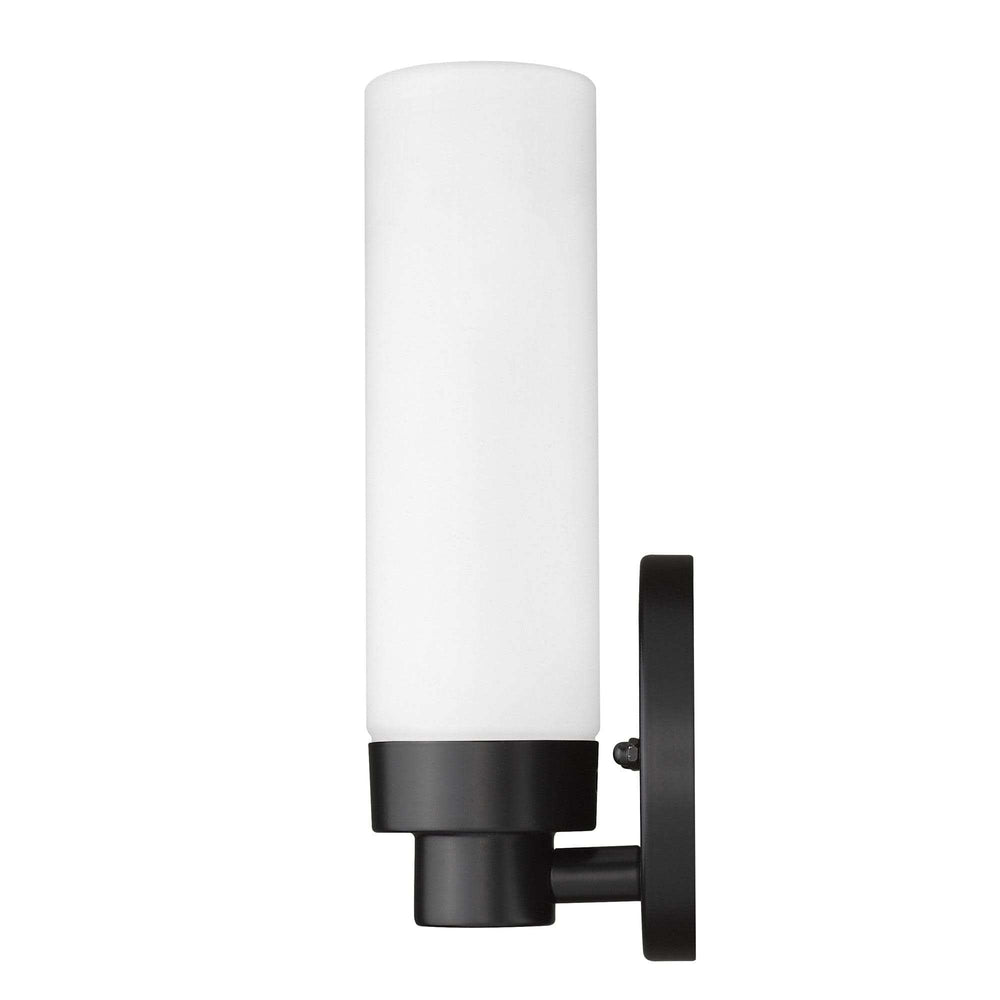 Matte Black Wall Light with Narrow Frosted Glass Shade - Homeroots - Flyclothing LLC