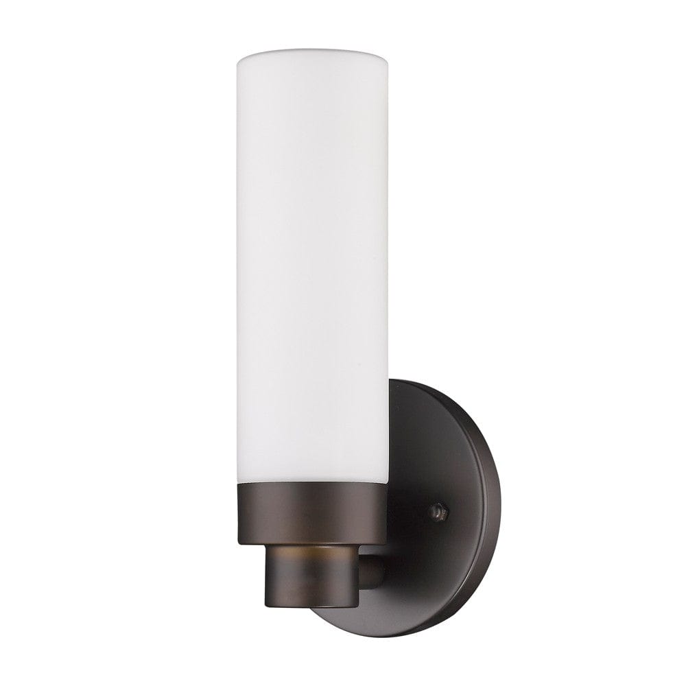 Bronze Wall Light with Narrow Frosted Glass Shade - Homeroots