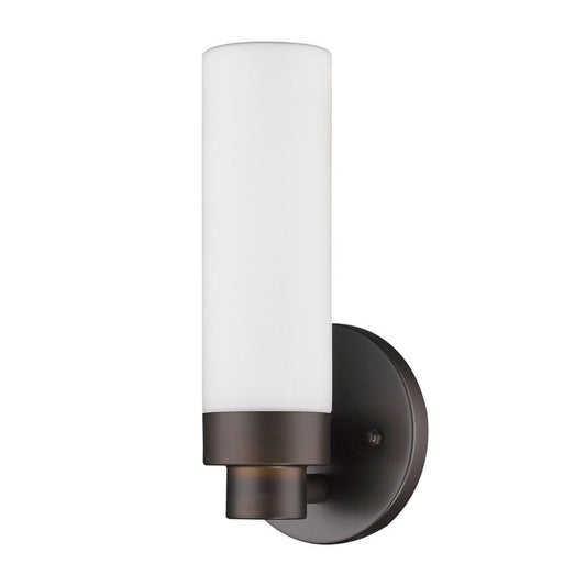 Bronze Wall Light with Narrow Frosted Glass Shade - Homeroots