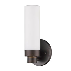 Bronze Wall Light with Narrow Frosted Glass Shade - Homeroots