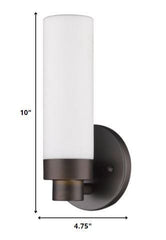 Bronze Wall Light with Narrow Frosted Glass Shade - Homeroots