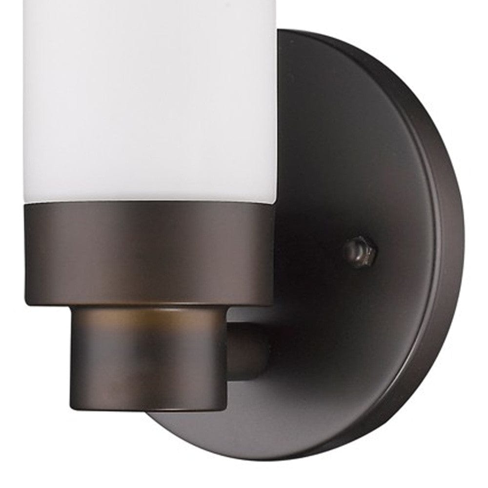 Bronze Wall Light with Narrow Frosted Glass Shade - Homeroots